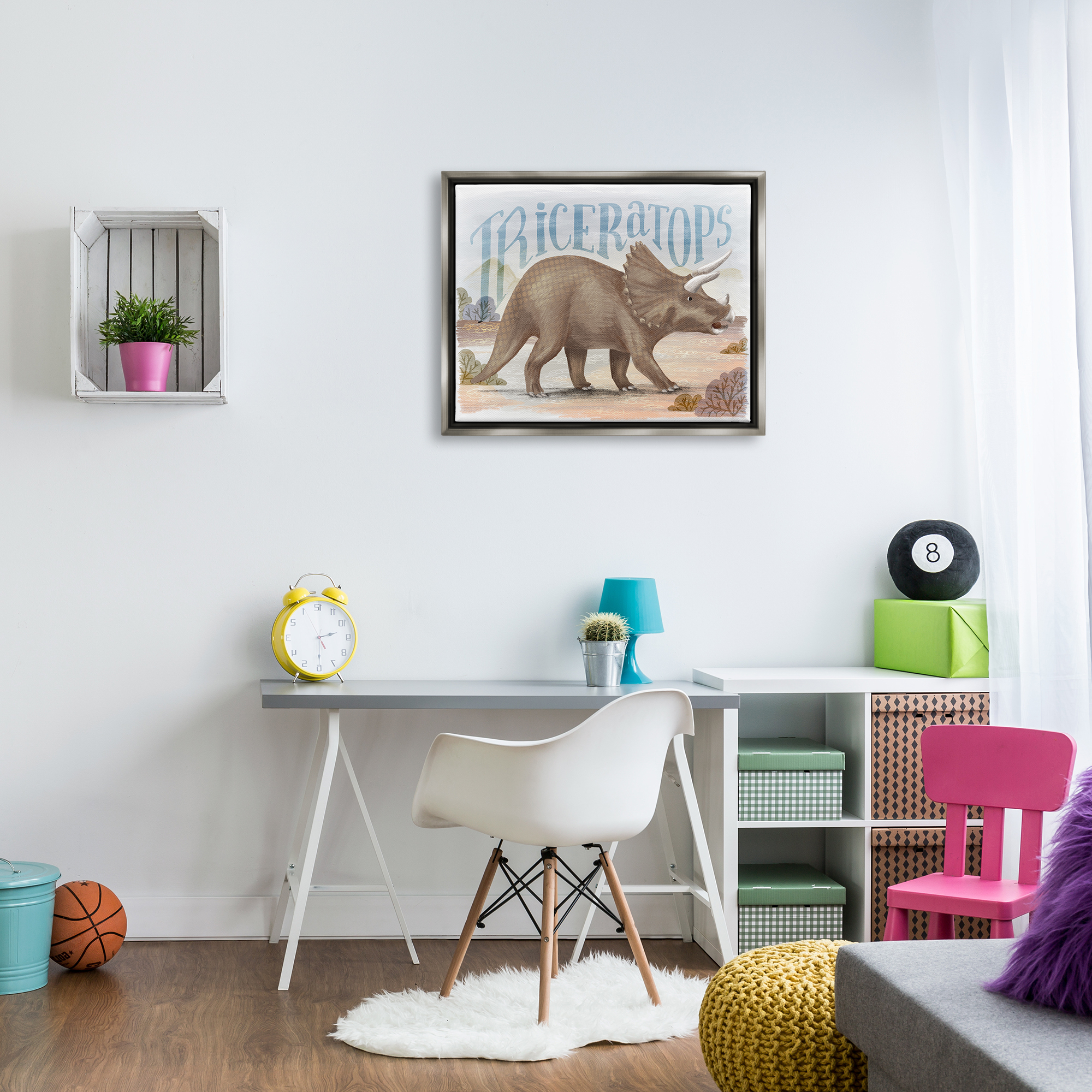 Stupell Industries Triceratops in Nature Animals & Insects Painting Gray Floater Framed Canvas Art Print Wall Art, 31 x 25