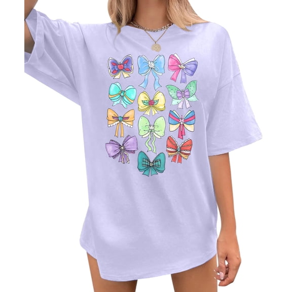 MOUSYA Magical Princess Bow Shirt Women Oversized Magic Kingdom Princess Shirt Cute Ribbons and Bows Family Holiday Tee Top