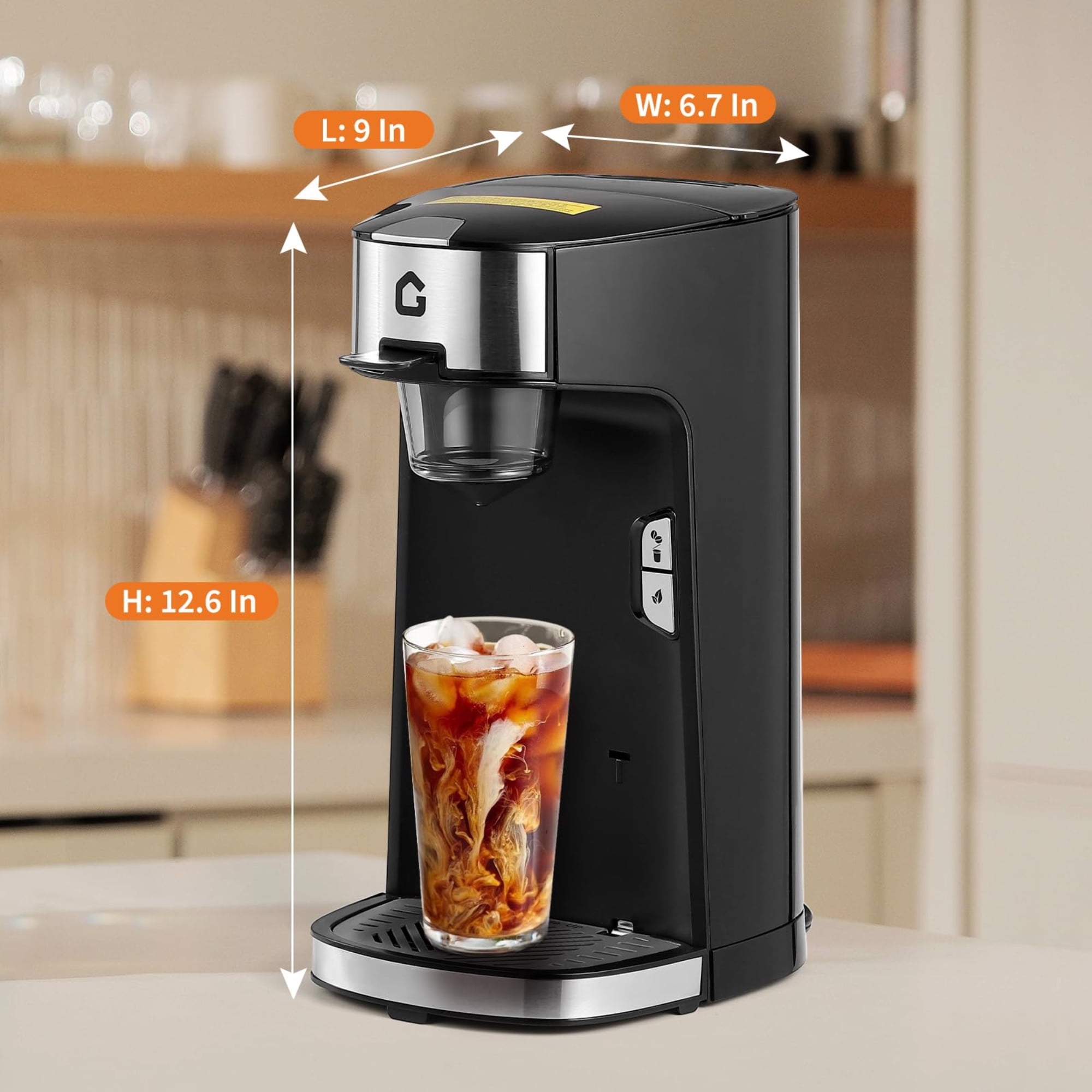 Garvee Single Serve Coffee Maker, One Button Small Coffee Machine with 18.6 Oz Water Tank & 8 to 12 Oz Brew Sizes for K-Cup Pods, Ground Coffee, Black