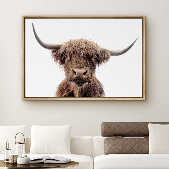 PixonSign Highland Cow Canvas Print Framed Wall Art, 24x36 inches