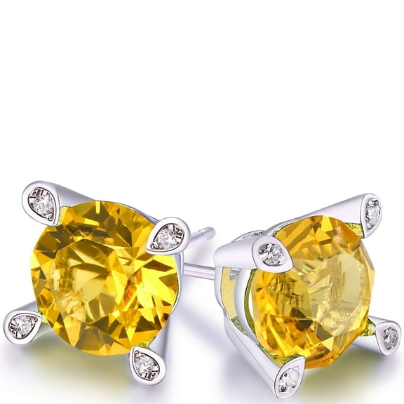 Amy and Annette Large Citrine Stud Earring in 18K White Gold Plated