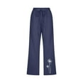 thumbnail image 4 of Women Summer Cotton Linen Cropped Pants Wide Leg Capris Tie Casual Elastic Waisted Palazzo Pant with Pockets (XL, Navy 01), 4 of 5