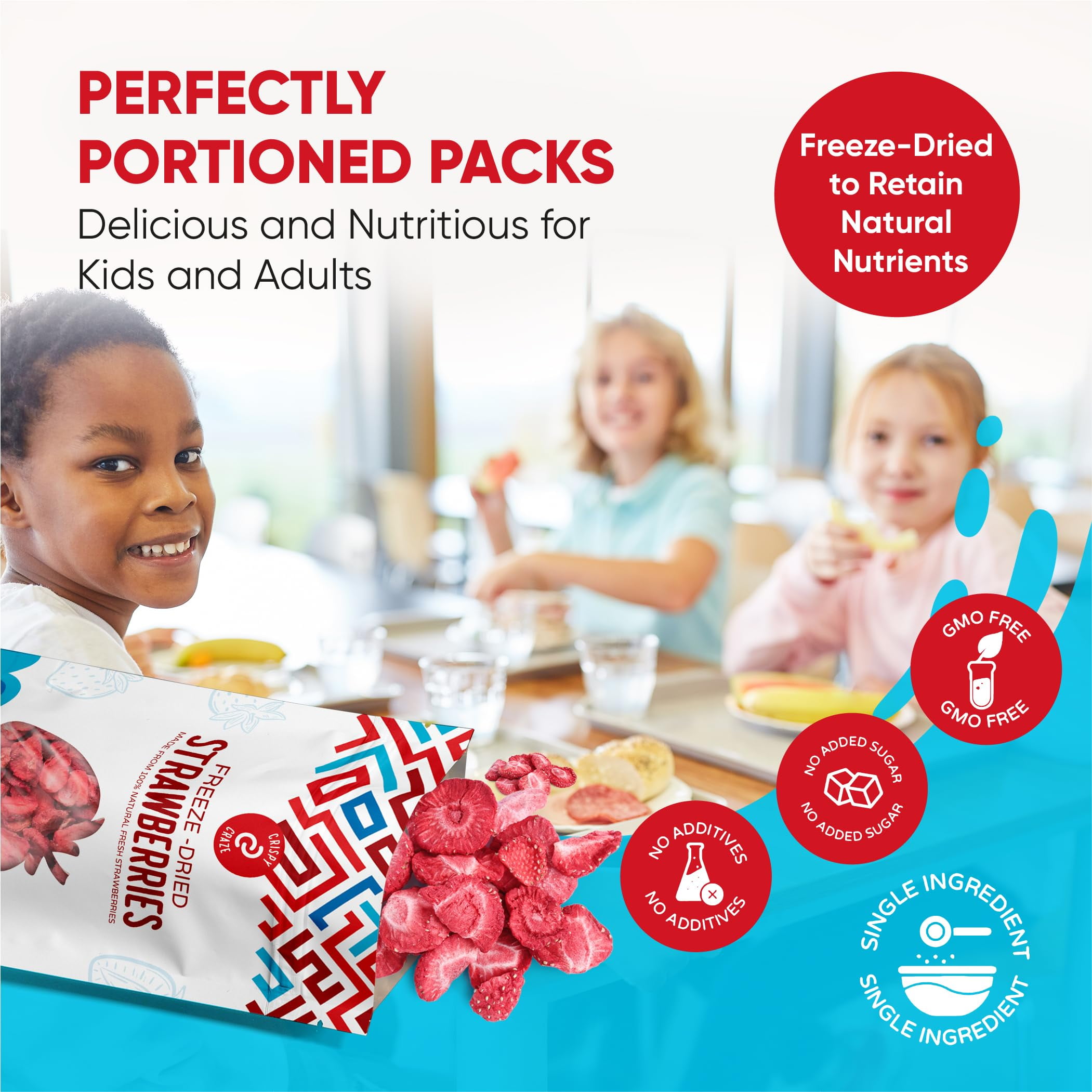 Crispy Craze Freeze Dried BCF26 Strawberries (6 Snack 0.5 oz Each), Sliced Strawberry Fruit Crisps, Non GMO, Healthy Snack, No Added Sugar & Additives, 100% Natural, Allergen Free, School Safe