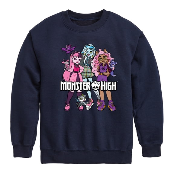 Monster High - Group With Pets Graphic Long Sleeve Fleece Sweatshirt
