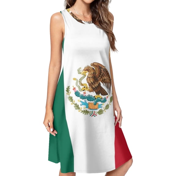 Flag of Mexico Spring Summer Dresses for Women Fashion T-shirt Dress Casual Sleeveless Loose Sundress with Pockets