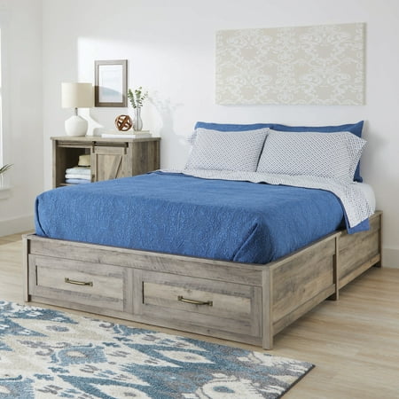 Better Homes & Gardens Modern Farmhouse Queen Platform Bed with Storage, Rustic Gray (Best Modern Bedroom Furniture)