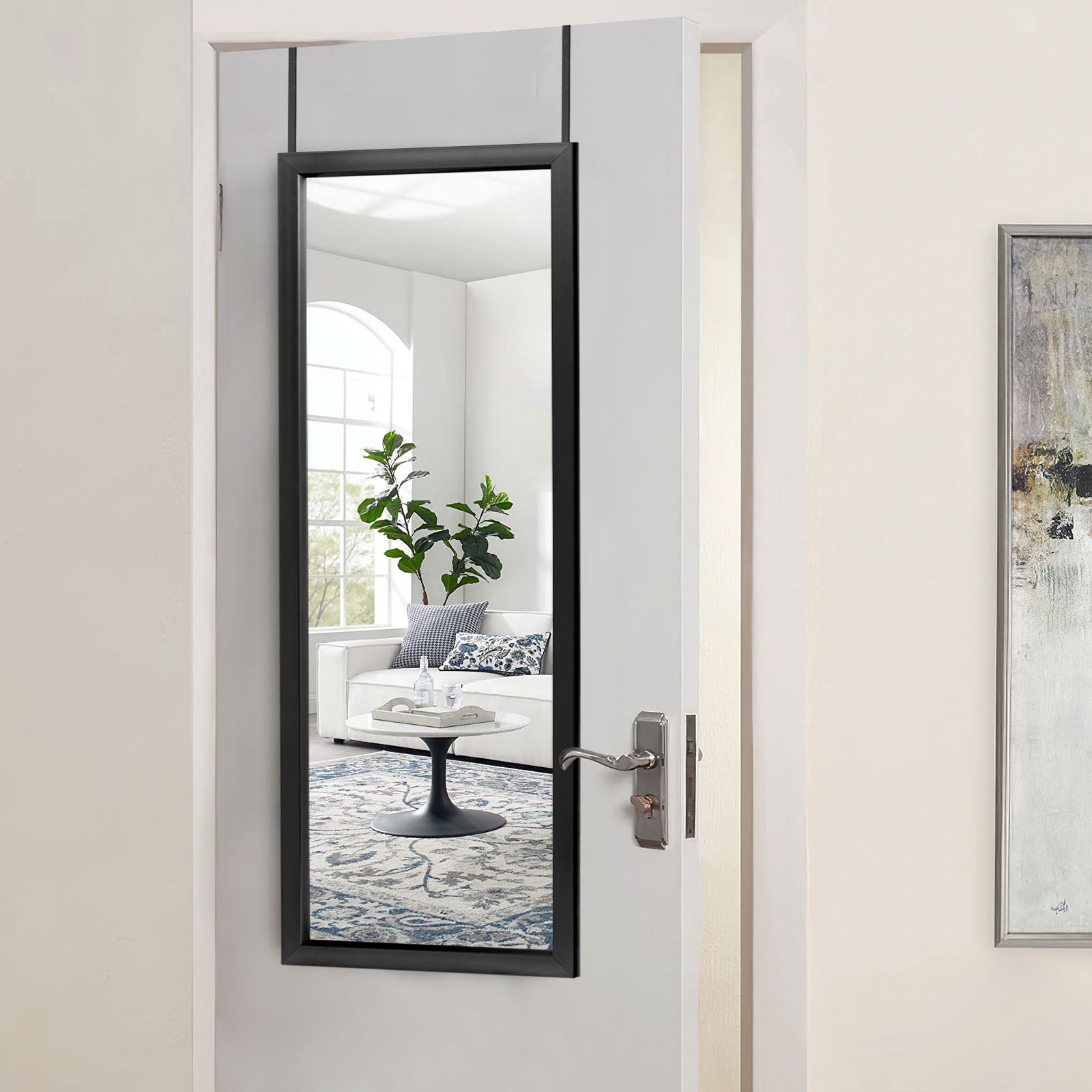 43"*16" Full Length Over The Door Mirror Hanging Mirror for Bedroom Dorm Room Black