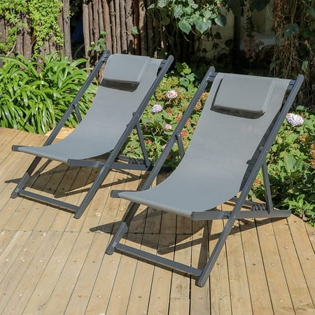 Outdoor Reclining Camping Chairs Set of 2, Patio Folding Portable