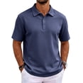 thumbnail image 2 of Mens Polo Shirts Short Sleeve Collared Shirts Button Casual Basic Lightweight Polo Sweater Solid Color Golf Shirt,Blue L, 2 of 5