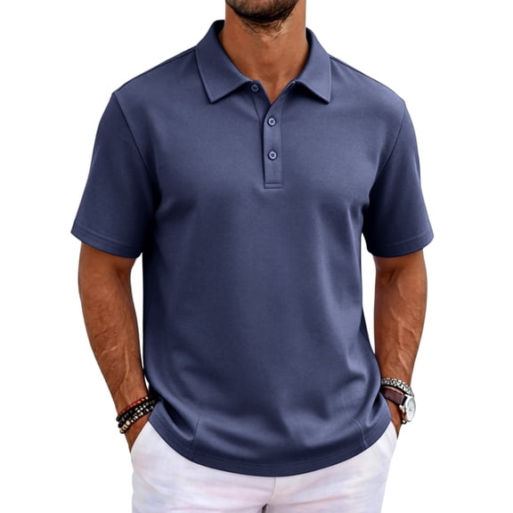 GrmtClth Men's Classic Polo Shirt Short Sleeve Button Placket Golf Shirt Casual Business Casual Top Breathable Quick Dry Tennis Shirt Workwear Blouse Blue M