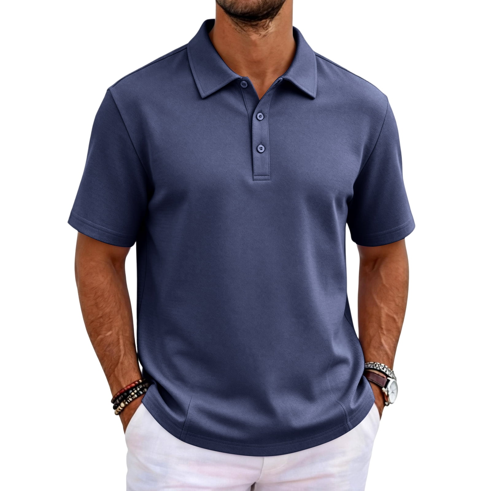 GrmtClth Men's Classic Polo Shirt Short Sleeve Button Placket Golf Shirt Casual Business Casual Top Breathable Quick Dry Tennis Shirt Workwear Blouse Blue M