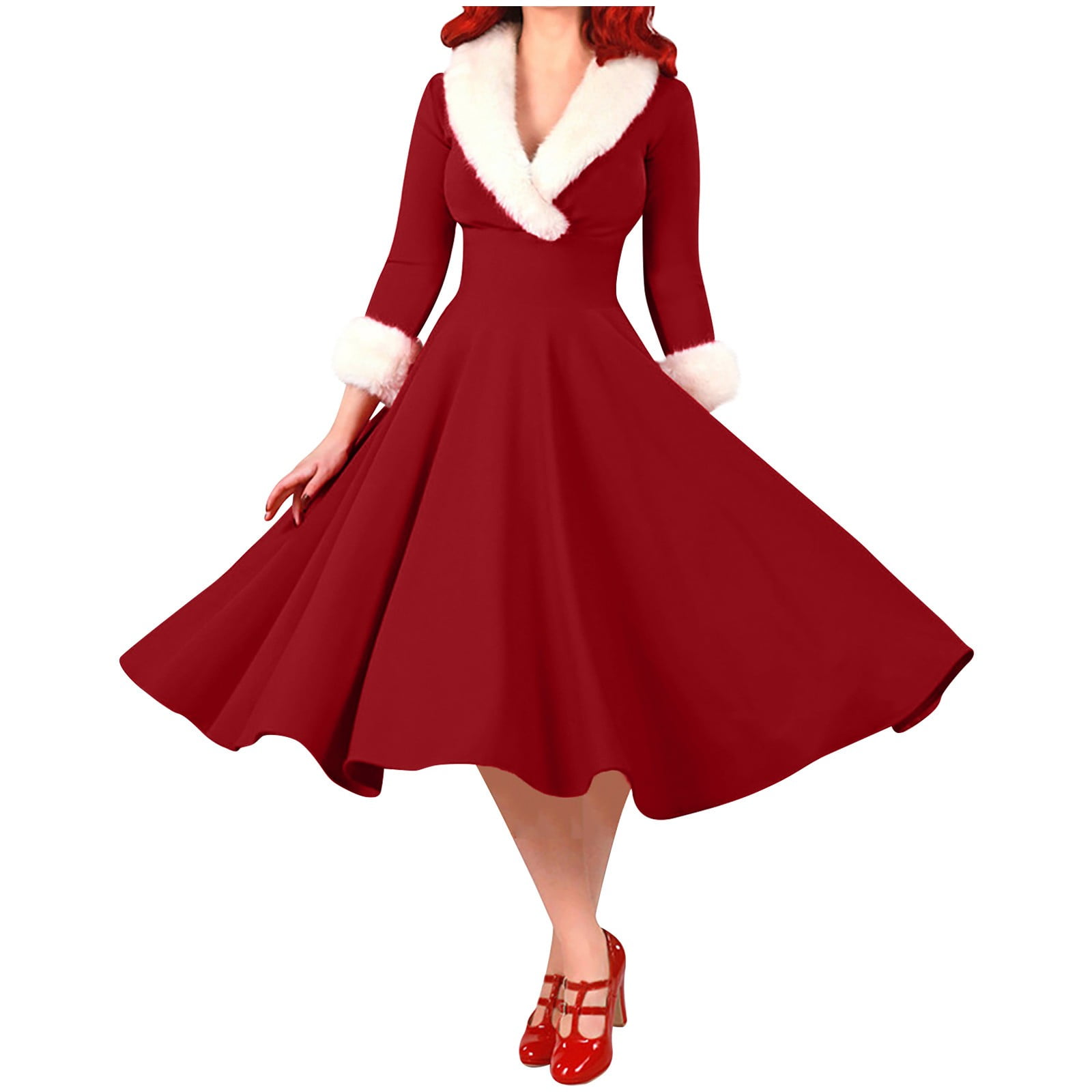 ESSSUT Women Tops Clearance Trends Women Casual Christmas Solid Color Long Sleeve V Neck Dress For Red Xxl Walmart