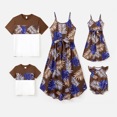 thumbnail image 1 of PatPat Family Matching Tropical Plant Print Short-sleeve Tee or Camisole Belted Dress Set, 1 of 6