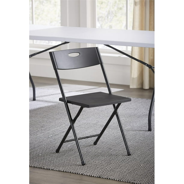 Mainstays Resin Folding Chair with Open Handle, Black, 2Pack