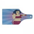 thumbnail image 1 of Fitness Cutting Board, Pop Art Woman Doing Exercises with Dumbbells Healthcare Vitality Retro Style, Decorative Tempered Glass Cutting and Serving Board, Wine Bottle Shape, Multicolor, by Ambesonne, 1 of 1