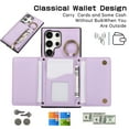 thumbnail image 5 of Crossbody Wallet Case for Samsung Galaxy S22 Ultra with Lanyard Strap Card Slot Holder RFID Blocking 360° Ring Kickstand,Magnetic Flip Folio Zipper Purse Case, PU Leather Cover Handbag,Purple, 5 of 10