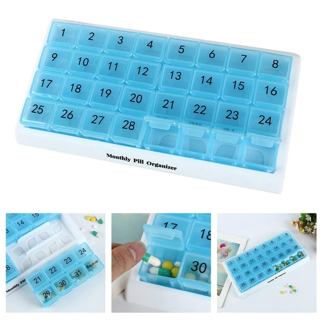 Organisateur Mensuel Portable Boîte de Rangement Anti-Humidité pour Rappel Séparé 蓝