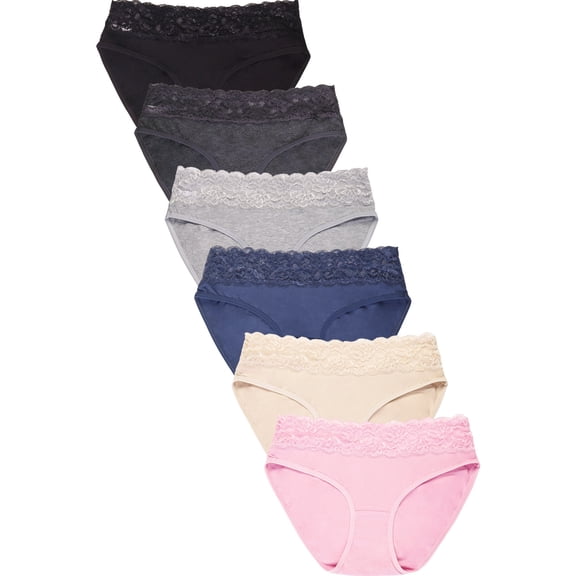 247 Frenzy Women's Essentials PACK OF 6 Cotton Stretch Bikini Panty Underwear LP1394CK4