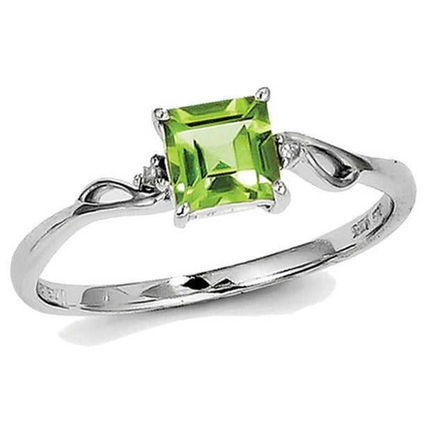 Solitaire Princess Cut Natural Peridot Ring 0.60 Carat (ctw) in Sterling  Silver