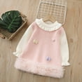 thumbnail image 5 of BRGZLK Girl's Knitted Shirt Dress Bow Lotus Leaf Collar Lace Sleeve Skirt Long Sleeve Round Neck Solid Color Dress Birthday Clothes Pink 7-8 Years, 5 of 5