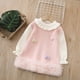 thumbnail image 4 of Vestido de niña de punto con cuello redondo y manga larga, color liso, estilo clásico infantil, con falda de flores y cuello de hoja, de poliéster., 4 of 7