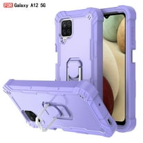 Dteck Case for Samsung Galaxy A12 6.5-inch,Shockproof Rugged Rubber Armor 3-Layer Protection Case Hybrid Hard PC Back With Ring Holder Kickstand Cover,Purple