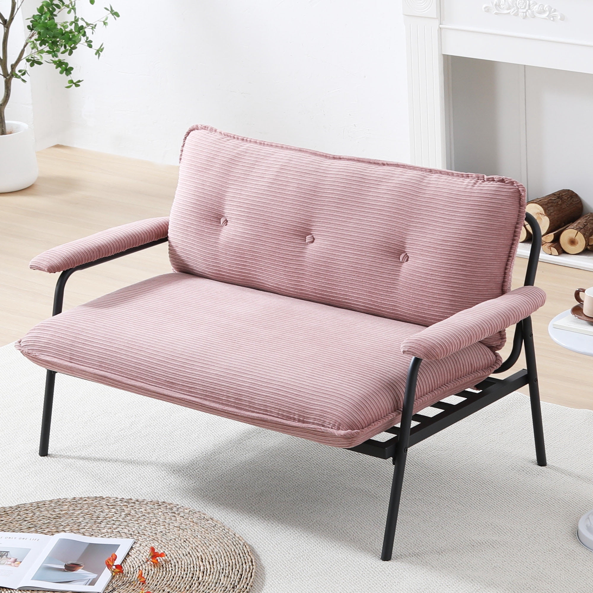 HOQBN 53" Loveseat Sofa,Modern 2 Seater Couch with Button Tufted Backrest & Metal Frame for Small Apartments,Office,Pink