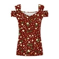 thumbnail image 4 of ZQUUVOU Women's T-Shirt Square Neck Cold Shoulder Printed Floral Short Sleeve Blouse Burgundy (S), 4 of 7