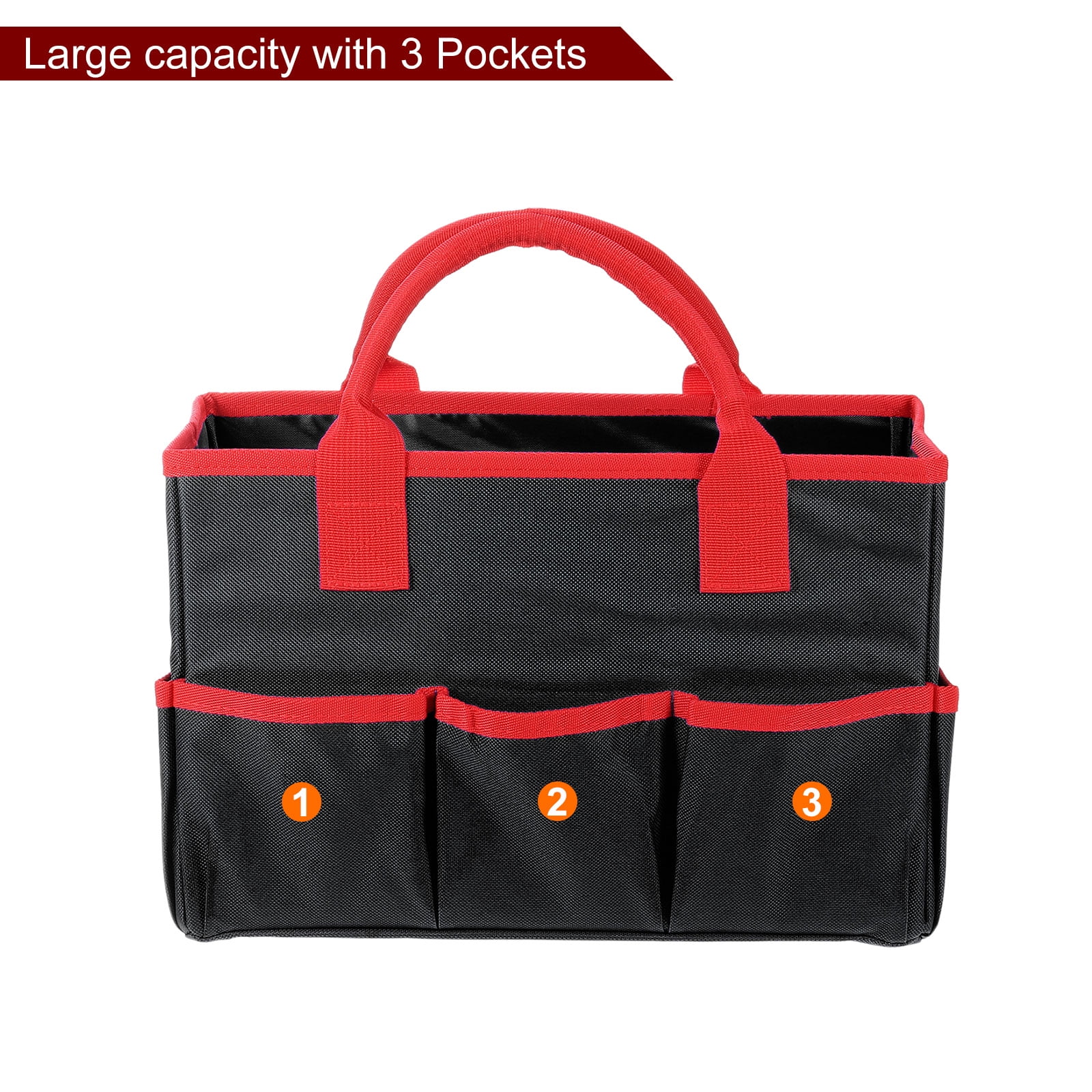 Uxcell Garden Tool Bag 33cm x 15cm x 22cm Oxford Large Bag with Pockets Garden Tote Bag, Black