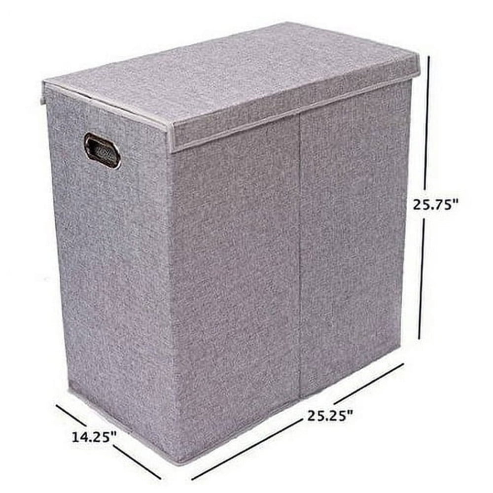 TEAFIRST Double Linen Laundry Hamper with Lid , Washing Clothes Storage Folding, for Home, Grey