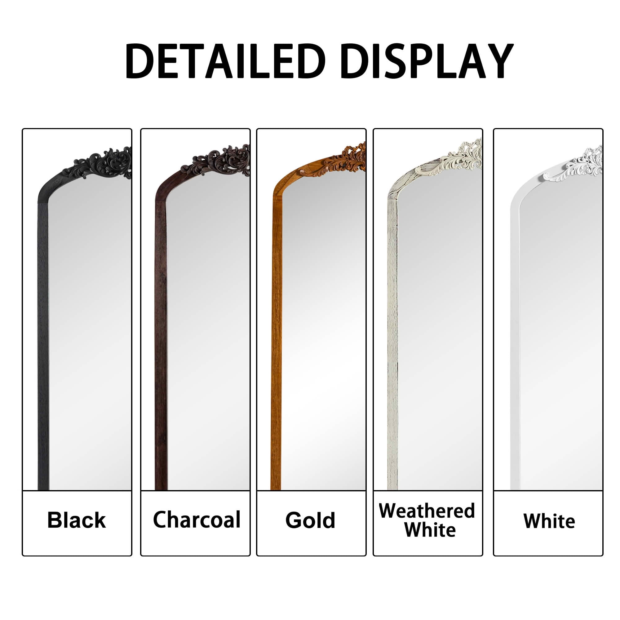 MAYEERTY 67x28x1 Inch Charcoal Carved Wood Right Angle Slightly Arched Full Length Mirror, No Stand for Bedroom