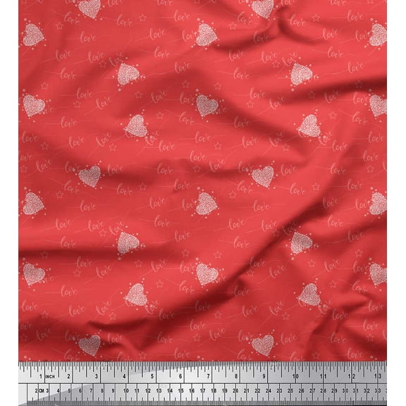 Soimoi Orange Silk Fabric Heart & Love Text Decor Fabric Printed Yard 42 Inch Wide