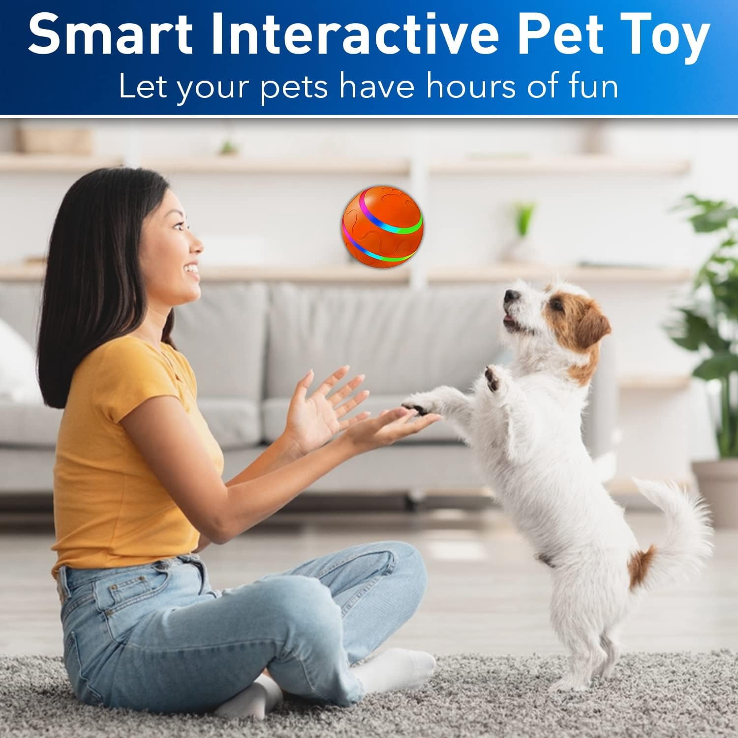CSD Interactive Dog Ball Toy - Automatic Pet Ball for Dogs - Automatic Ball with USB Charging & LED Lights - Dual Mode - Active Rolling Ball for Cats & Dogs - Safe Soft Exterior & PC Interior