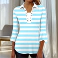 thumbnail image 4 of Fesfesfes Women's Comfortable Blouse Practical Elegant Three-quarters sleeve Button Decoration Lape Tops Fashionable for Casual Daily Wear(Light Blue,M), 4 of 6