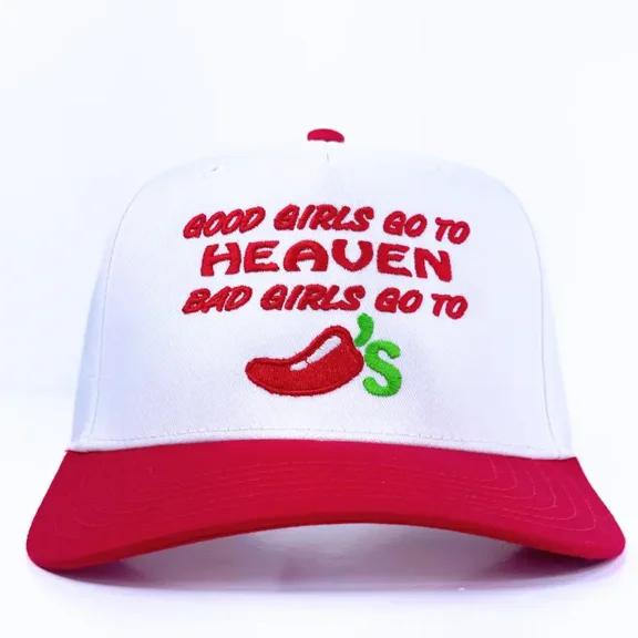 Good Girls Go To Heaven Bad Girls Go To Chili’s Embroidered Hat, Funny Statement Cap with Adjustable Fit, Trendy Streetwear Accessory for Parties Travel and Daily Outfits, Perfect Gift Idea