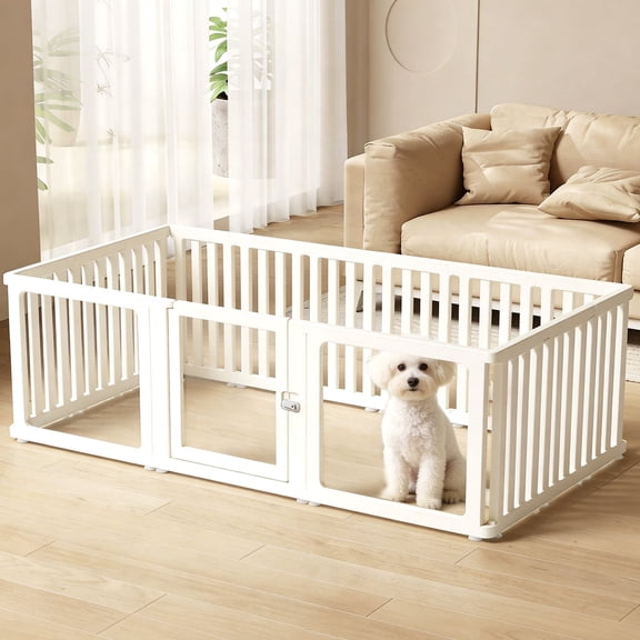 Clear Acrylic Dog Playpen Indoor - 15 Panel Plastic Puppy Play Pen with Door, 24" Tall Sturdy Fence for Babies, Easy Assemble