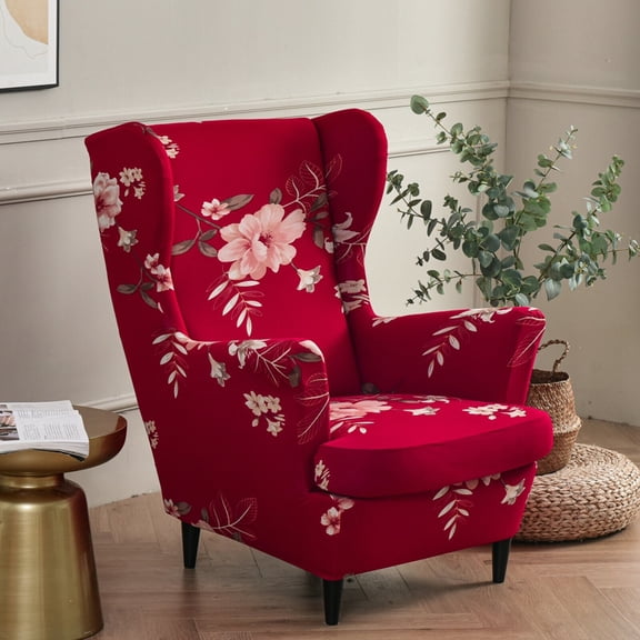 KALAKALA Stretch Wing Chair Cover Floral Wingback Sofa Covers Elastic Armchair Slipcovers