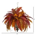 thumbnail image 2 of Nearly Natural 28in. Autumn Boston Fern Artificial Plant in Hanging Metal Bowl, Orange, 2 of 3