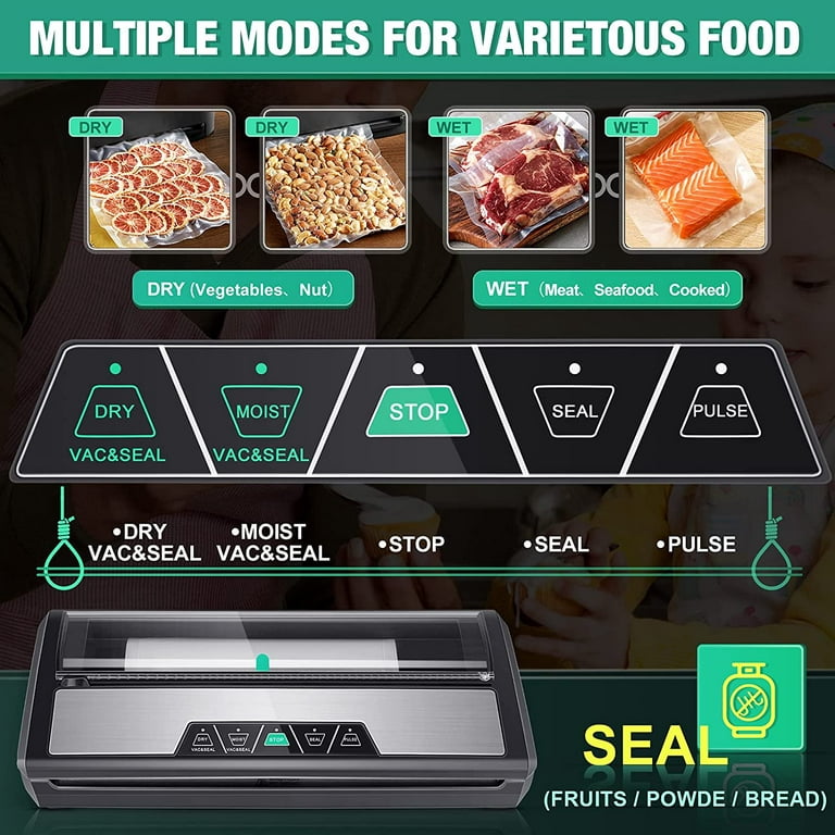 Food Vacuum Sealers Machine with Cutter, 80Kpa Food Sealer Vacuum Sealers  with Food Storage Vacuum Rolls Bags Hose Attachment for Sealing Jars, Sous  Vide, Freeze Meats 