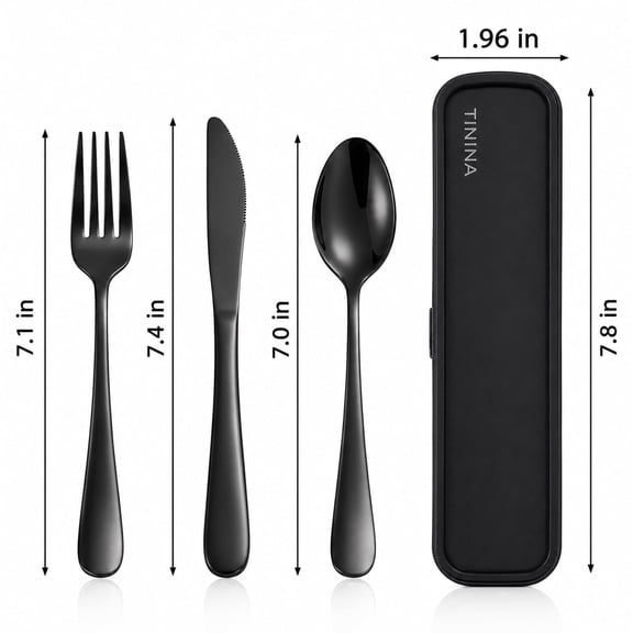 TININA 3-Piece Travel Utensils Set, Stainless Steel Camping Cutlery with Fork, Knife, Spoon and Black Case