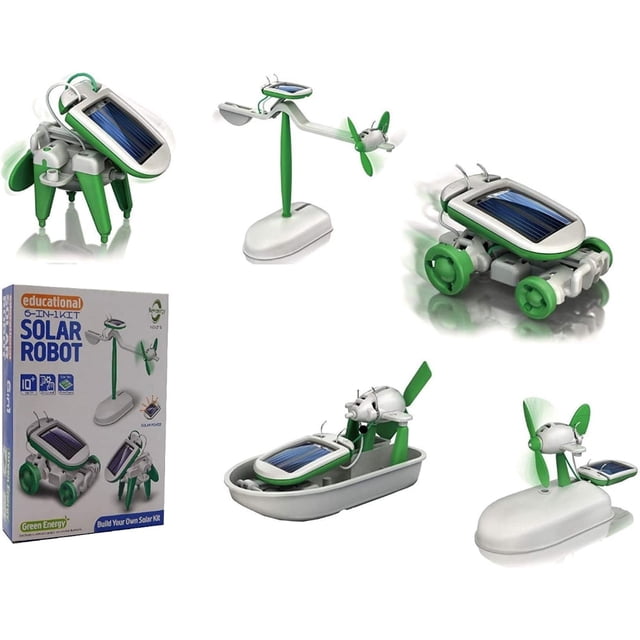 POINTERTECK 6 in 1 Educational Solar Kit to Build Robot Toy Car Plane Puppy Airboat Windmill
