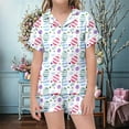 thumbnail image 3 of Girls Easter Pajamas Size 6 Short Sleeved Cartoon Rabbit Casual Buttons 2-Piece Sleepwear Pjs for Kids White,4-5Y, 3 of 5