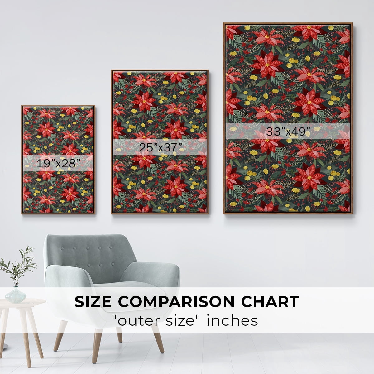 Bright Christmas Night Collection E - Framed Gallery Wrapped Holiday Canvas - 25 x 37 - Rosewood Frame