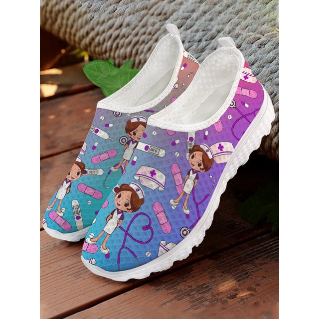 Chaussures d'Infirmière pour Femmes Été Confortables Chaussures Plates Design Infirmier Mocassins Médicaux à Enfiler