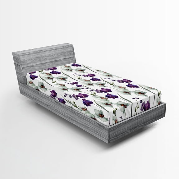 Ambesonne Flower Fitted Sheet, Wild Orchid Bloom, Twin Size, Purple White