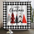 thumbnail image 3 of Merry Christmas Shower Curtain Christmas Tree Black and White Buffalo Plaid Winter Xmas Holiday Bathroom Shower Curtain Set Waterproof Polyester Fabric Washable with Hooks 72Wx72H Inch, 3 of 6