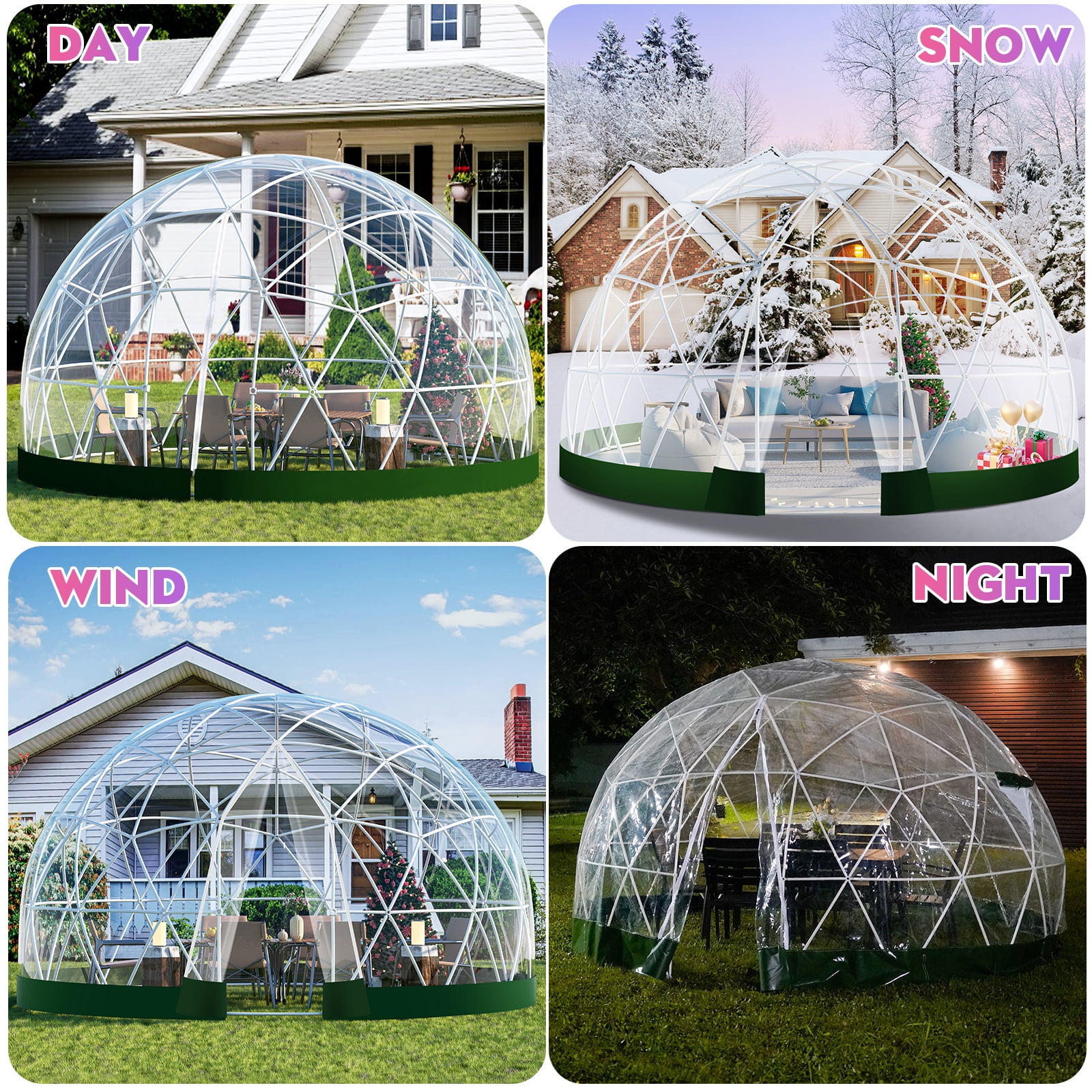 Vakiorn Garden Dome Tent 9.5x5.7 ft Outdoor Greenhouse 2-4 Person Waterproof Clear for Camping Party Wedding Christmas Green