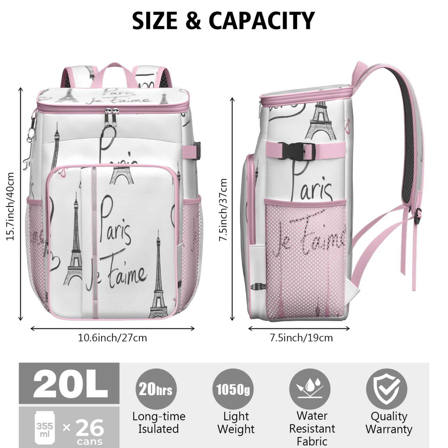 Tower Pink Cooler Backpack Insulated Waterproof Leak Proof Backpack Cooler Lightweight Lunch Picnic Camping Backpack Cooler for Office Workers Outdoor Enthusiasts