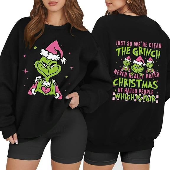 Ugly Christmas Sweatshirt Vintage Santa Long Sleeve Merry Christmas Pullover Black Large