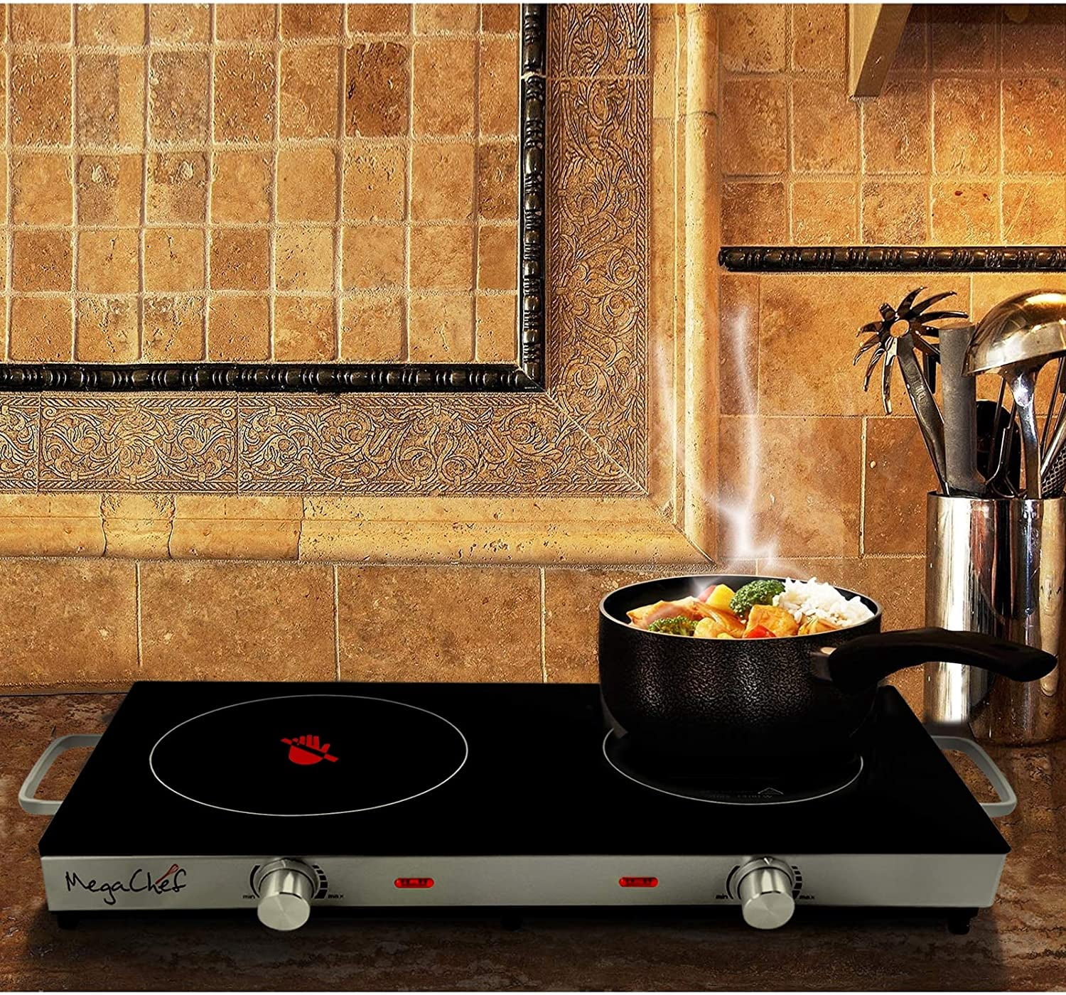 MegaChef Portable Electric Double Cooktop, Ceramic Infrared
